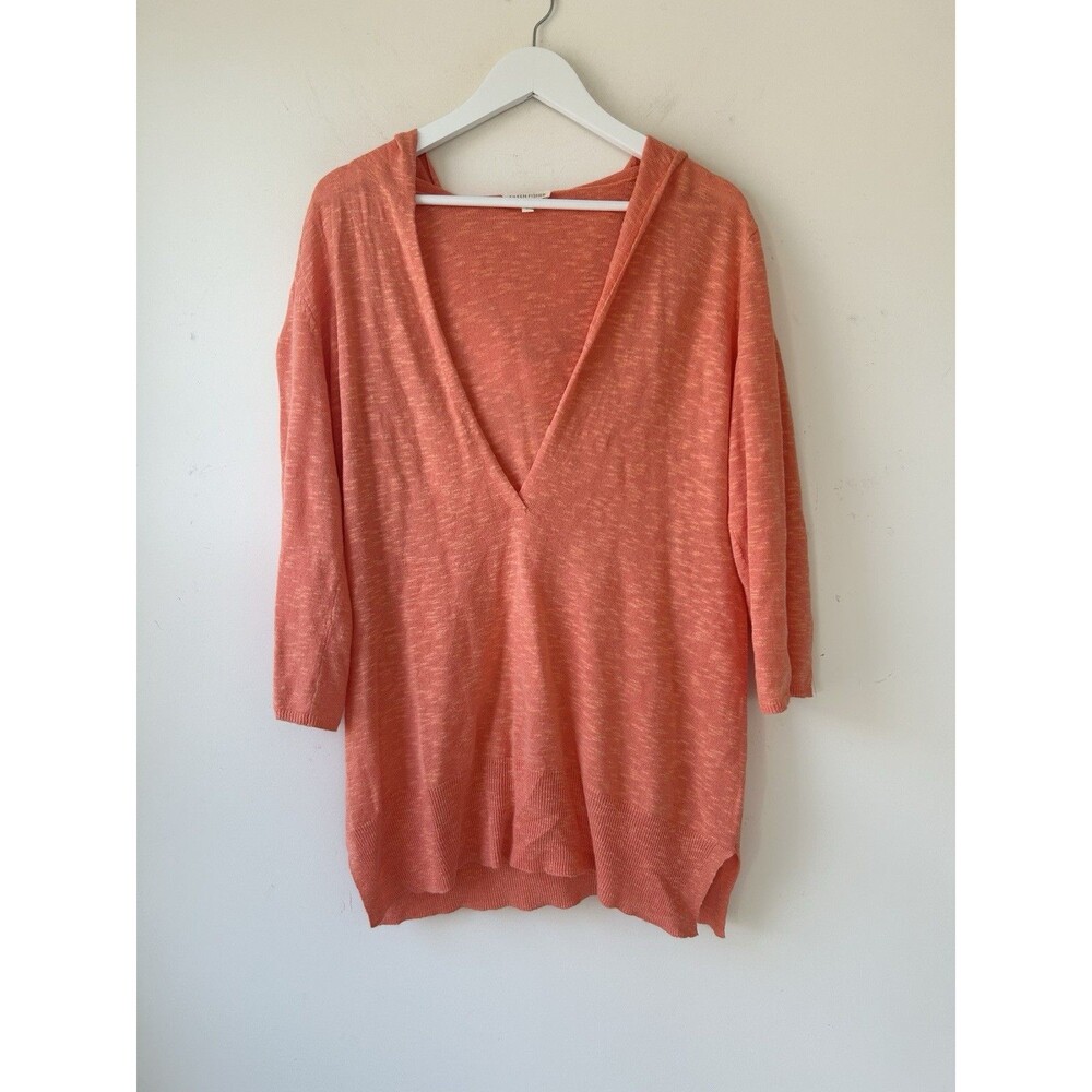 Eileen Fisher Orange Relaxed Fit Hooded Sweater Size S Linen Cotton Blend Layer